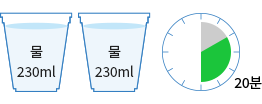 물 230ml, 물 230ml, 20분 