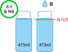 이후, 표시선(473ml)까지 물을 채워 두 차례 추가로 마십니다.